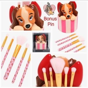 RARE Disney by Loungefly Classic Lady & the Tramp Makeup Brush Set + Bonus Pin